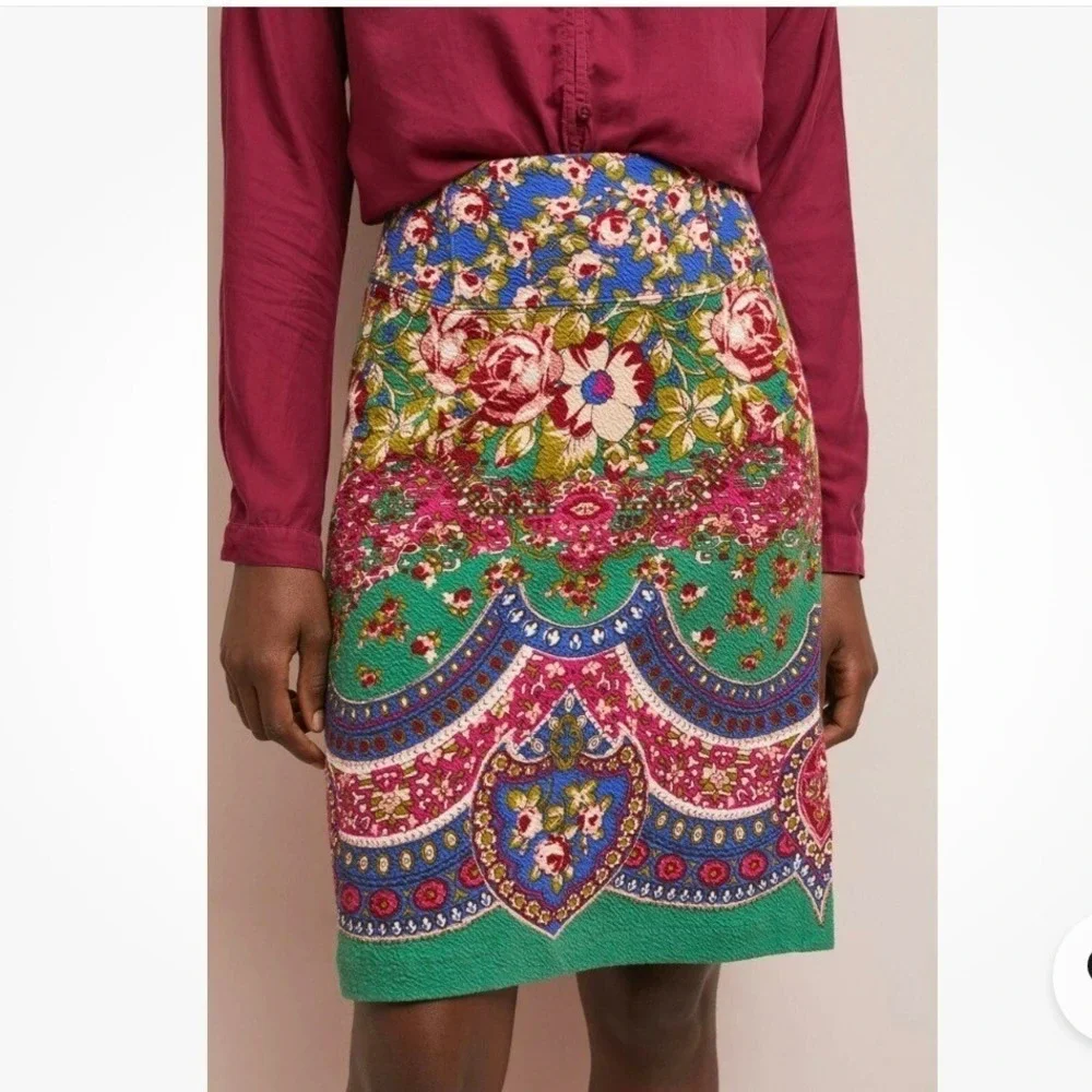 Maeve Anthropologie Sheffield‎ Pencil Straight Skirt Women 4 Pink Green Floral
